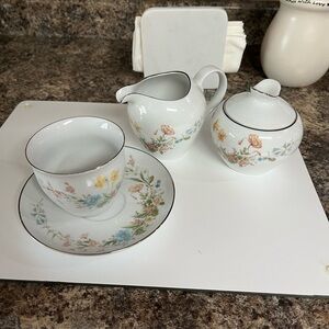 Floral Patterned Porcelain Creamer and Sugar Set